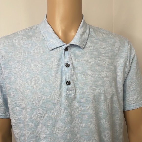 Express Mens Polo Shirt L Light Blue Short Sleeves 3-Button Closure 100% Cotton - Picture 2 of 16